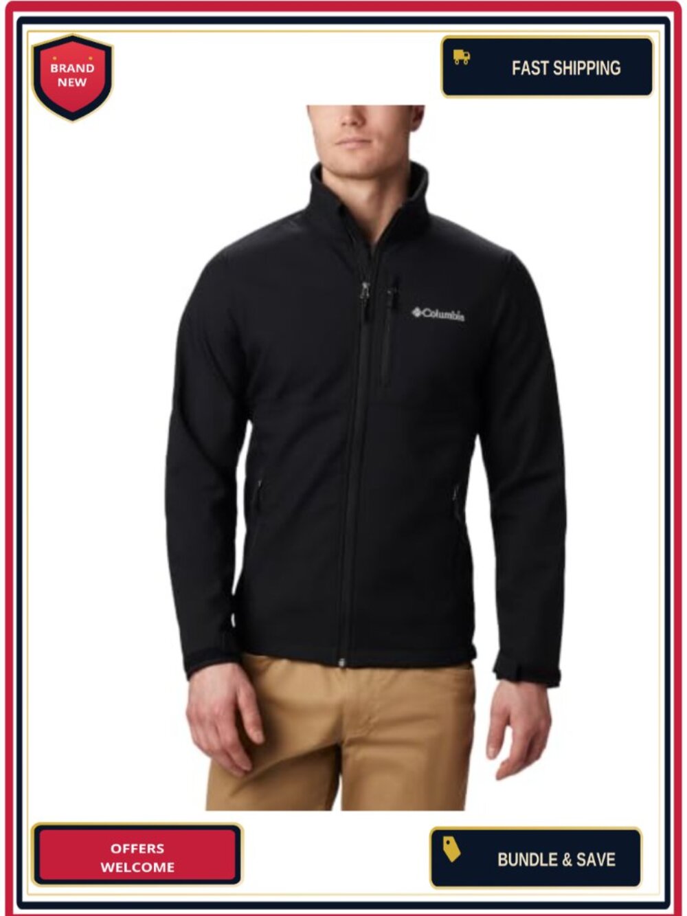 Men's Softshell Jacket Water Wind Resistant Stretch Zip Pockets Regular Fit